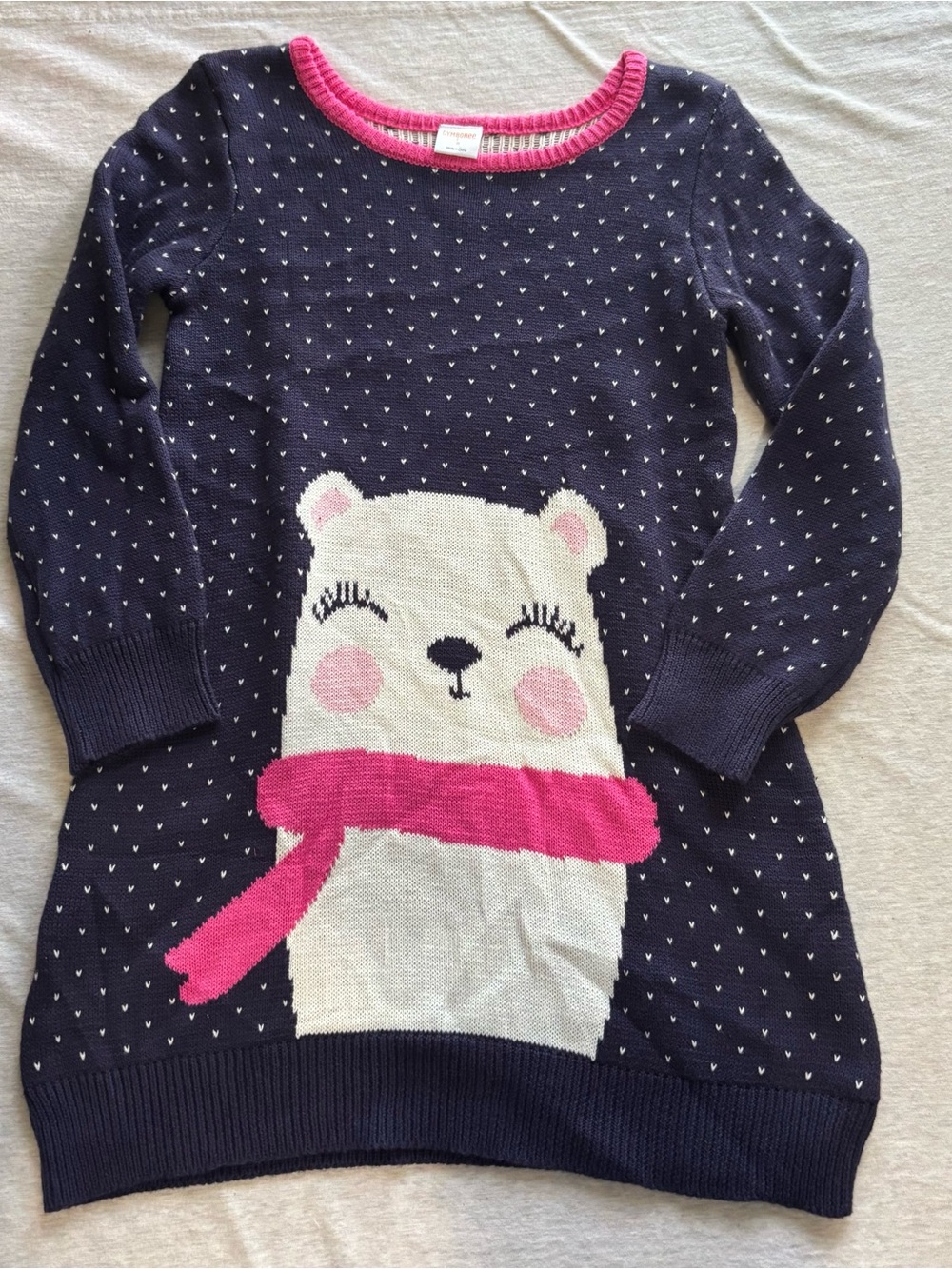 Gymboree Fair Isle Flurry Polar Bear Sweater Dress Girls Size 6 Navy Pink